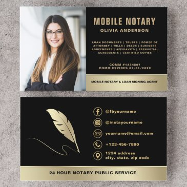 mobile notary signing agent photo black & gold business invitations