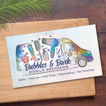 mobile pet grooming services - watercolor art business invitations