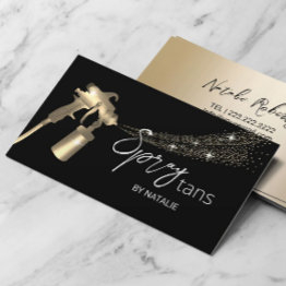 Small Mobile Spray Tans Black Gold Tanning Skincare Business Invitations Front View