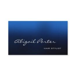 Small Moden Blue Handwriting Script Hair Stylist Business Invitations Front View