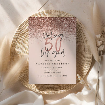 modern 50th birthday chic typography rose gold