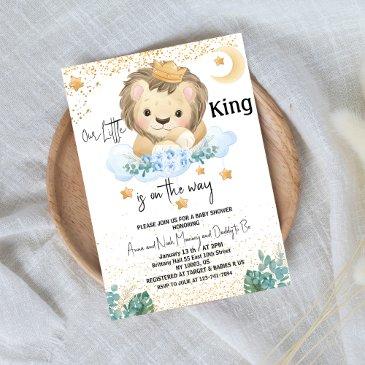 modern a little king moon and stars baby shower invitation