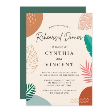modern abstract tropical summer rehearsal dinner invitation