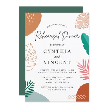 modern abstract tropical wedding rehearsal dinner invitation