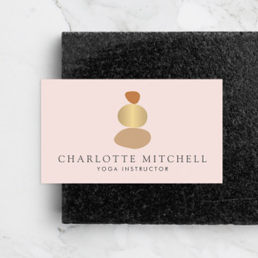 modern abstract zen stones gold and pink logo yoga business invitations