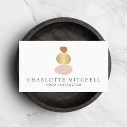 Small Modern Abstract Zen Stones Gold Logo Yoga, Massage Business Invitations Front View