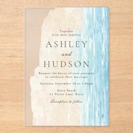 Small Modern All Seasons Beach Wedding Acrylic Invitations Front View