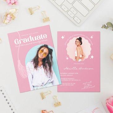 modern and retro pink graduation invitation