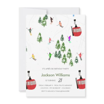 modern aprés ski skiing birthday invitation