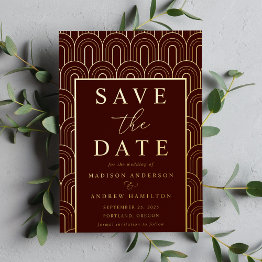 Small Modern Arch Deco Wedding Save The Date Foil Invitation Front View