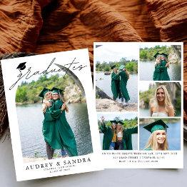 Small Modern Arch Graduates Double Graduation Party Invitation Front View