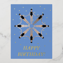 Small Modern Artistic Synchronized Swimmers Birthday Foil Holiday Postinvitations Front View