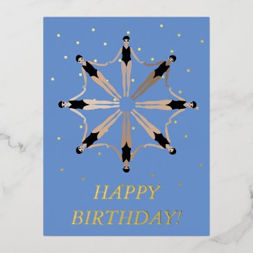 modern artistic synchronized swimmers birthday foil holiday postinvitations