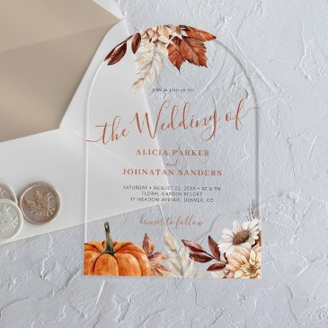 modern autumn fall boho botanical wedding acrylic invitations