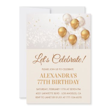modern balloons gold white 77th birthday invitation