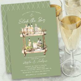 Small Modern Bar Cart Couples Shower Invitation Front View