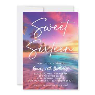 modern beach sunset sweet 16 invitation