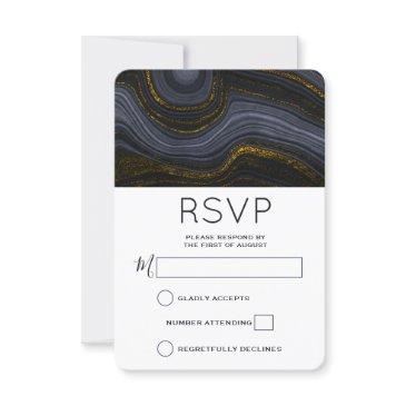 modern black and gold agate stone abstract wedding rsvp invitations