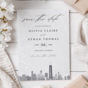 modern black and white chicago skyline wedding save the date