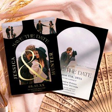 modern black arch 4 photos wedding save the date foil invitation