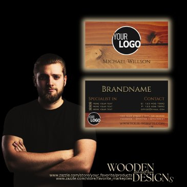 modern black cherry wood grain wooden boards logo business invitations