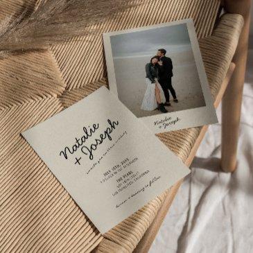 modern black cream retro whimsical photo wedding invitation