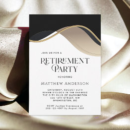 Small Modern Black, Gold And Tan Retirement Party Invitation Front View