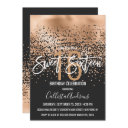modern black gold glitter confetti sweet 16 invitation