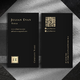 Small Modern Black Gold Luxe Monogram Business Invitations Front View