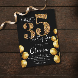 Small Modern Black Gold Thirty Five 35th Birthday Party Invitation Front View