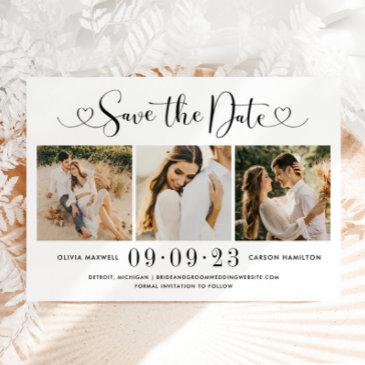 modern black heart script 3 photo wedding collage save the date