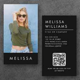 Small Modern Black Minimalist Custom Photo Qr Code Business Invitations Front View