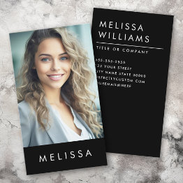 Small Modern Black Minimalist Custom Photo Vertical Business Invitations Front View