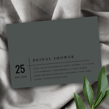 modern black on black typography bridal shower invitation