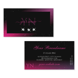 Small Modern Black Pink Purple Sparkle Diamonds Monogram Business Invitations Front View