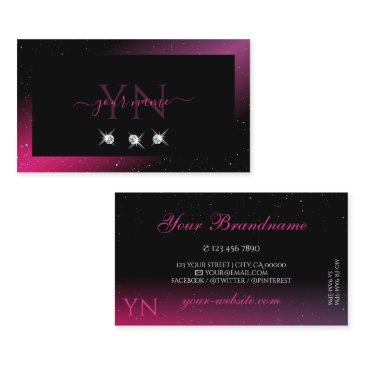 modern black pink purple sparkle diamonds monogram business invitations