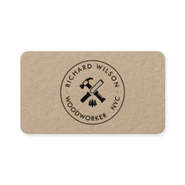 Small Modern Black Professional Carpenter Logo Kraft Business Invitations Front View