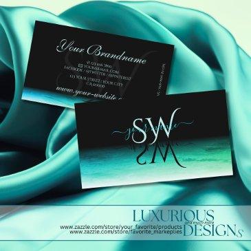 modern black teal and green ombre pattern initials business invitations