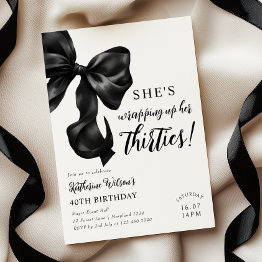 Small Modern Black & White Bow 40th Birthday Invitation Front View