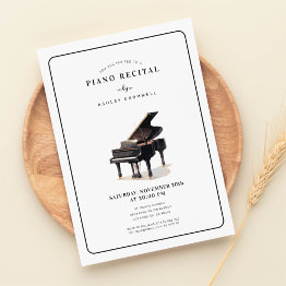 Small Modern Black & White Piano Recital Invitation Front View
