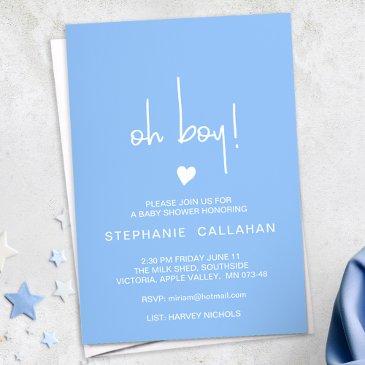 modern blue oh boy baby shower invitations tiny heart