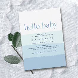 Small Modern Blue Ombre | Simple Boy Baby Shower Invitation Front View