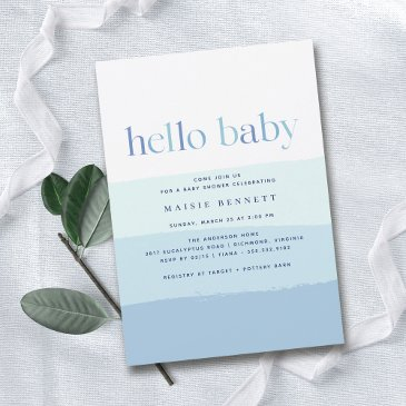 modern blue ombre | simple boy baby shower invitation