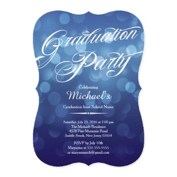 modern blue typography bokeh graduation party invitation