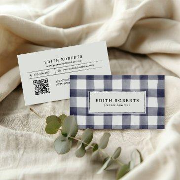 modern blue watercolor buffalo plaid qr code business invitations