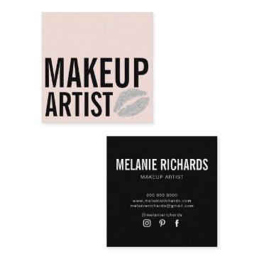 modern blush pink black makeup beauty square business invitations