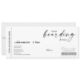 Small Modern Boarding Pass Surprise Fake Airline Ticket Invitation Front View