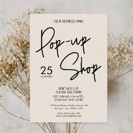 Small Modern Boho Beige Small Business Pop Up Shop Event Invitation Front View