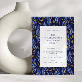 Small Modern Boho Blue And Yellow Hanukkah Party Invitation Front View