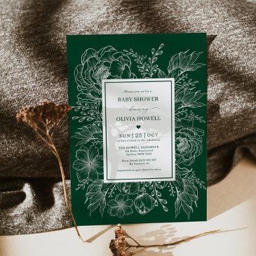 modern boho emerald floral bouquet baby shower invitation